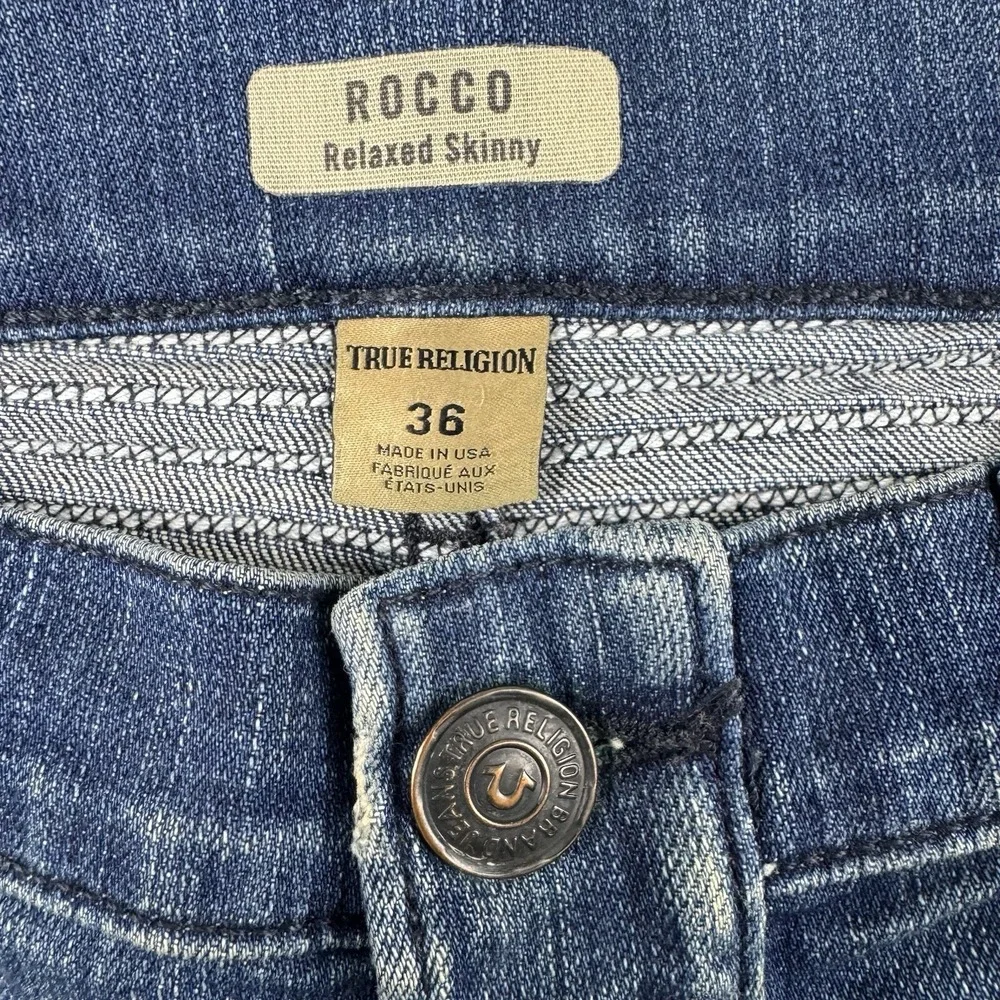 True Religion Rocco Relaxed Skinny Moto Mens Jeans Blue 36x34 Made in USA